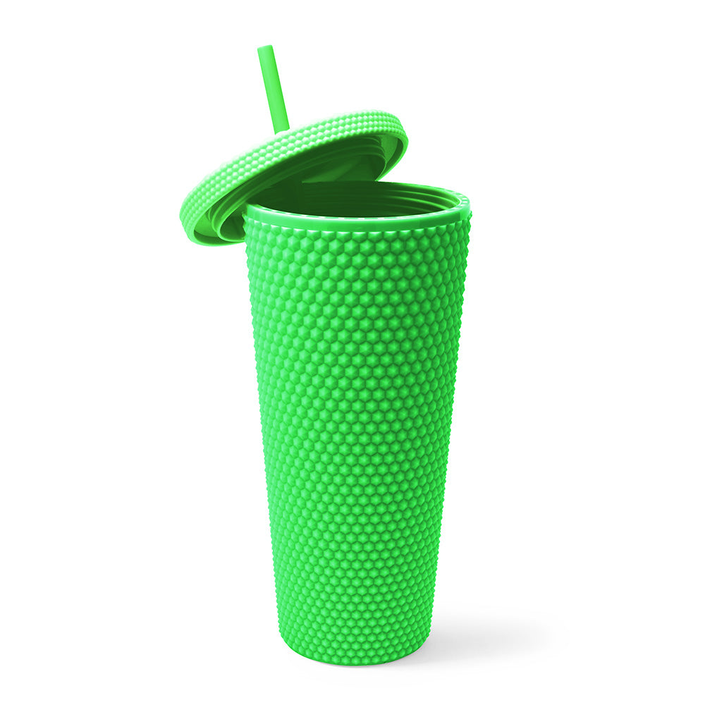 Starbucks Neon Hot Pink Tumbler Textured Travel Cup Green Straw
