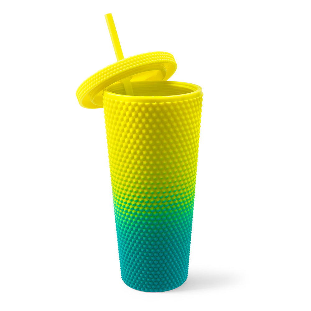 Yellow Starbucks Inspired Cup Studded Double Wall Tumbler With Lid