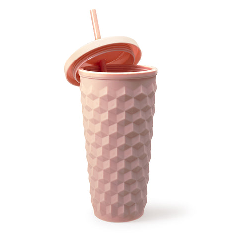 West & Fifth Bubble Gum Pink Double Wall Matte Rubber Coated Tumbler w/Straw