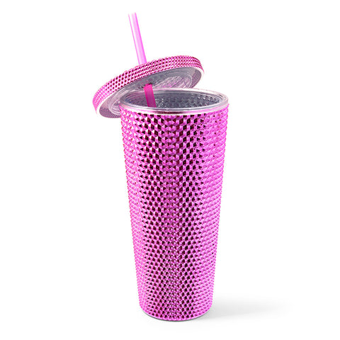 Studded Anodized Bling Tumbler- Pink